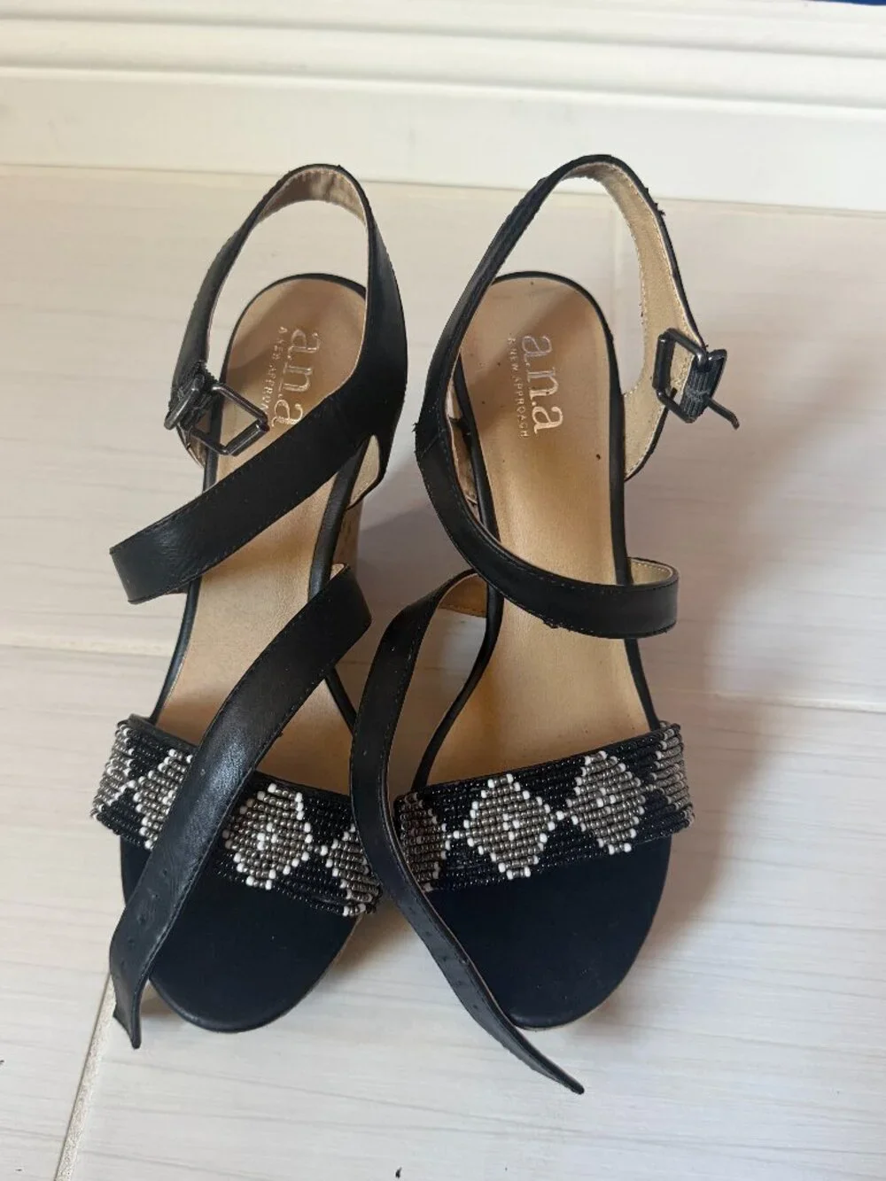 Black Wedge Sandal Heels by Ana A New Approach